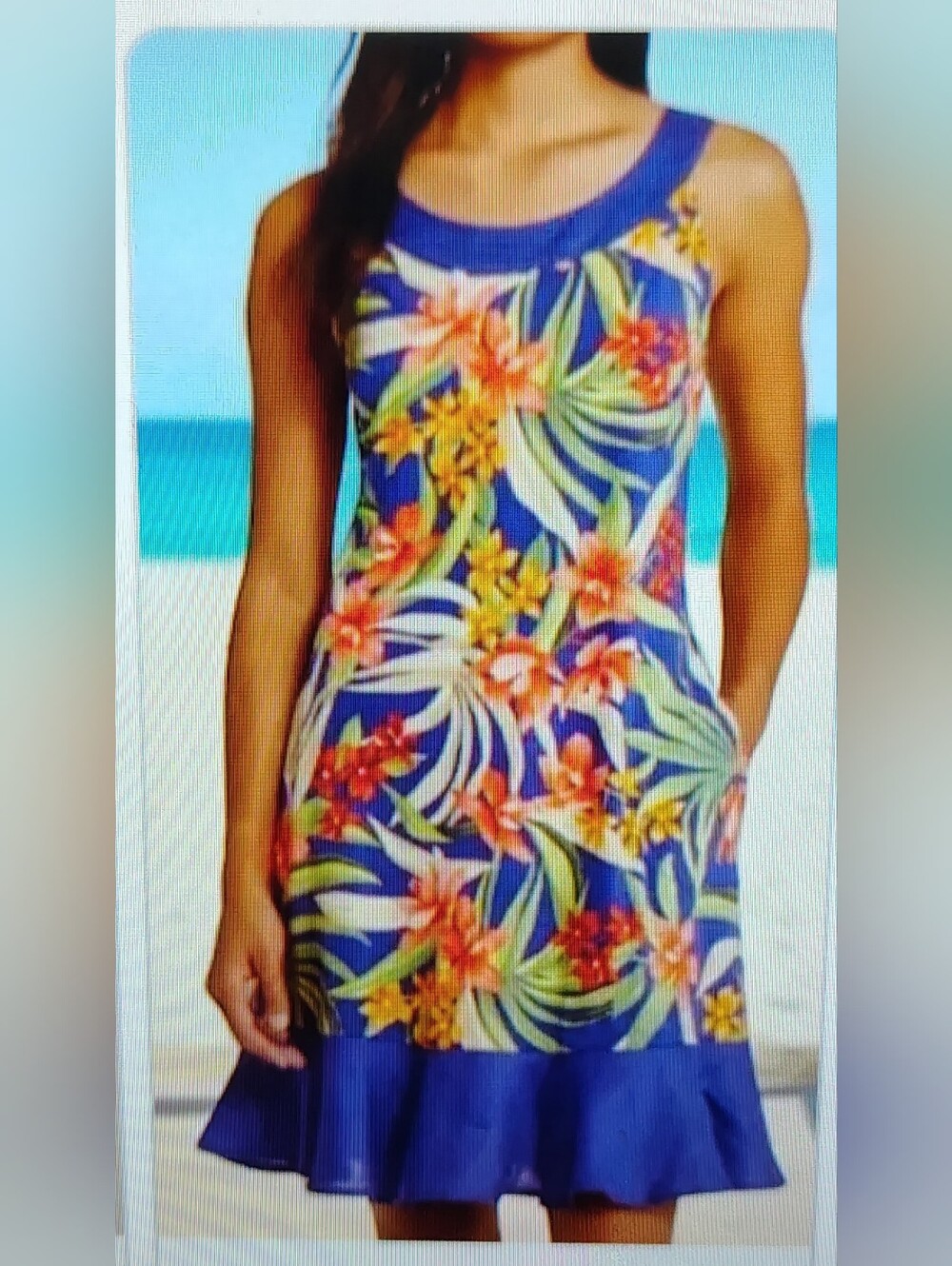 Tommy Bahama Marina Calli Cove Flounce Tropical Slveless Sundress Blue Orange M